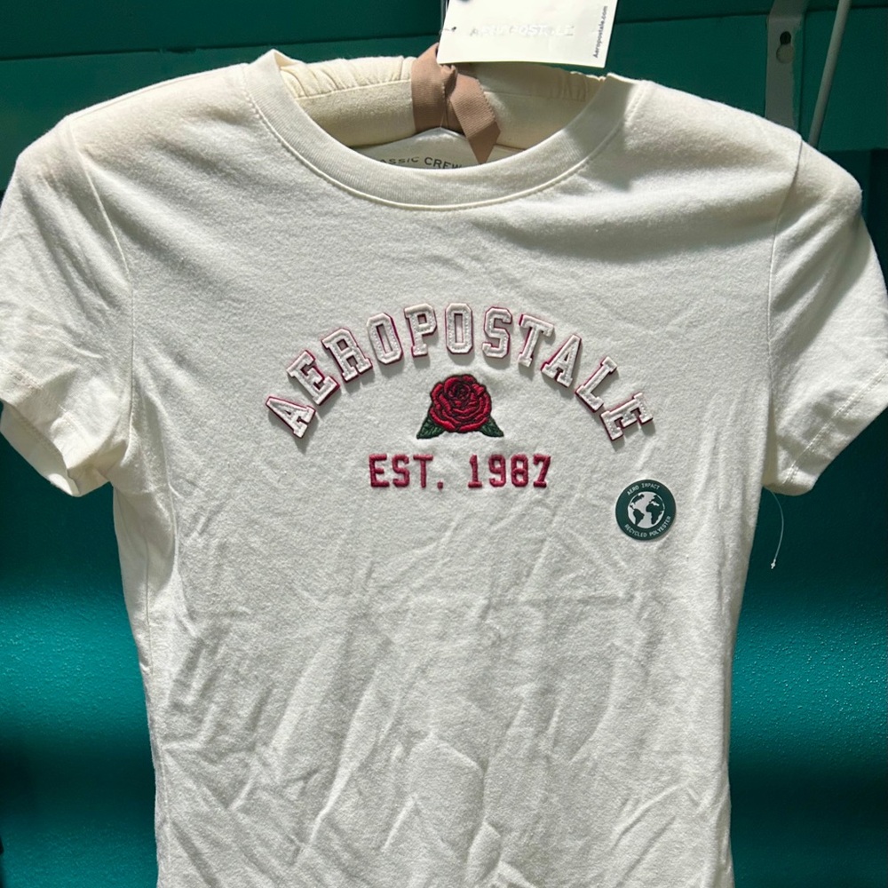Aeropostale White baby tee t-shirt cap sleeve raised logo S NWT soft lightweight